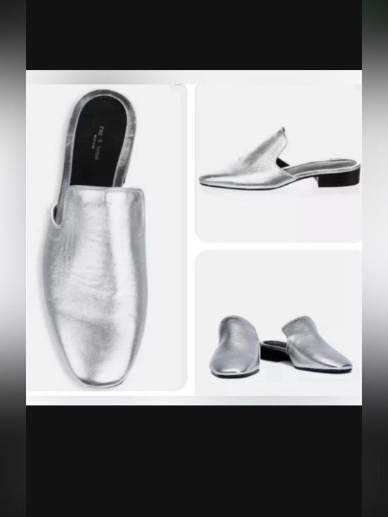 rag & bone Shoes - Rag and Bone Sz 8.5 Luis Silver Metallic Leather Mules Slides Orig $450